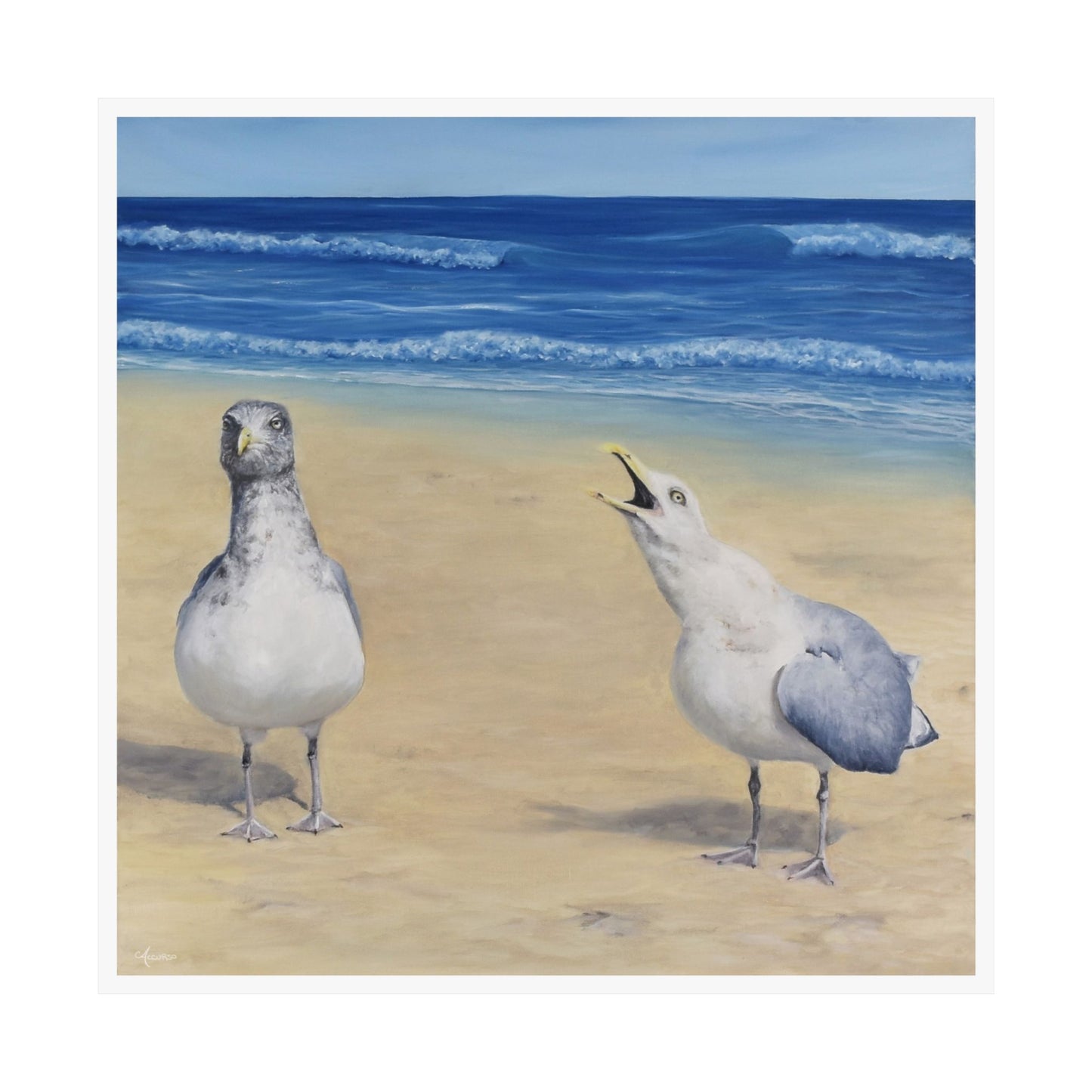 Fish Breath: A Comical Encounter of Seagulls Paper Poster by Caitlin Accurso