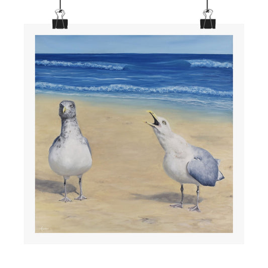 Fish Breath: A Comical Encounter of Seagulls Paper Poster by Caitlin Accurso